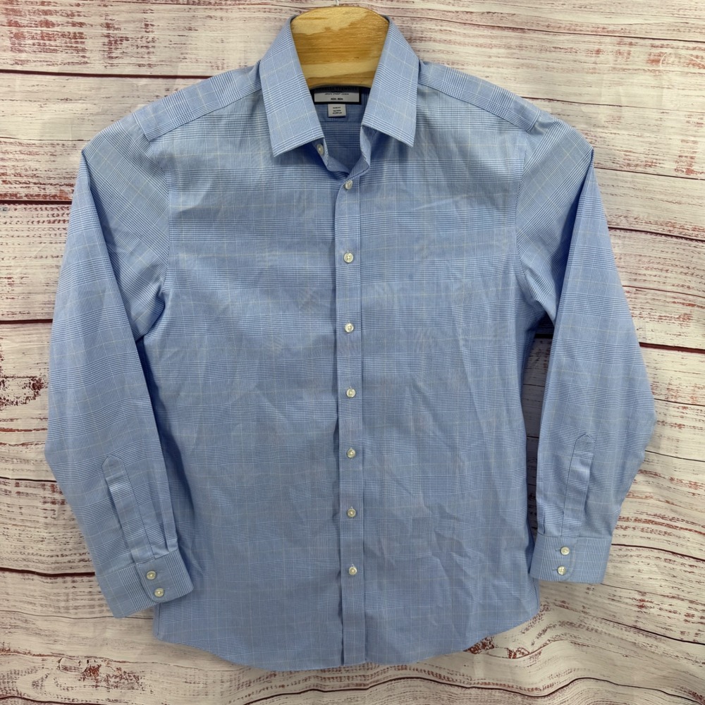 Charles Tyrwhitt Shirt‎ Mens Large Slim Fit Non-Iron Blue Plaid 16/35 41/89cm